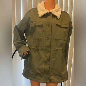 Hang Ten Olive Utility Jacket with Shearling Collar